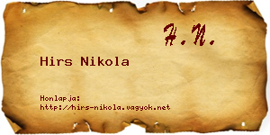 Hirs Nikola névjegykártya